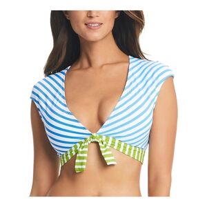 Bleu by Rod Beattie Womens Cropped Tie-Front Swim Top Cool Blue Stripe 4 10 12